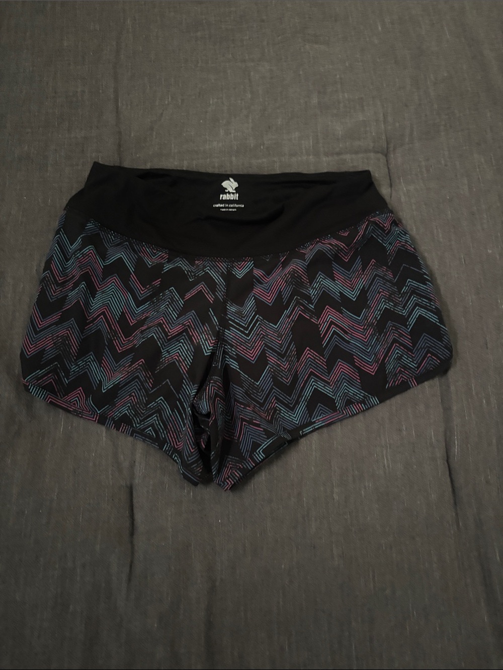 Rabbit Black Zigzag Athletic Shorts with Blue & Pink Accents - XS